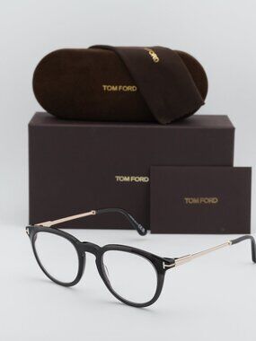 Tom Ford FT5905-B 005 Round Eyeglasses 49mm - Black / Blue Light Block